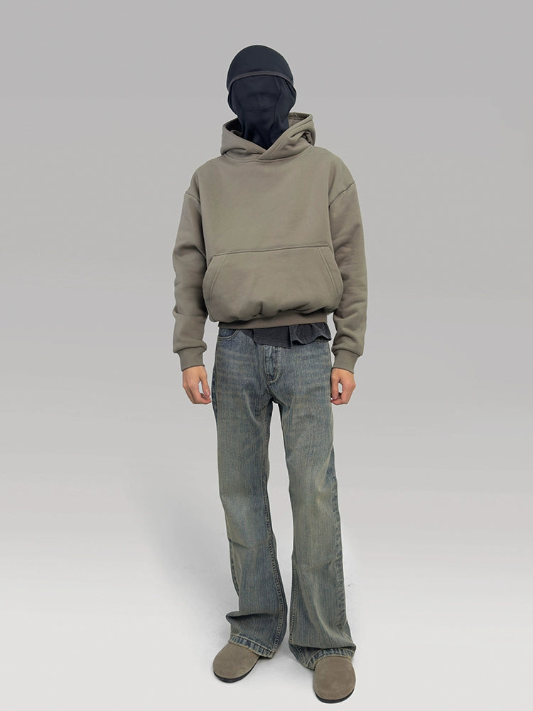 PLUS NO LOGO Short and Wide Stand-up Hooded Sweater