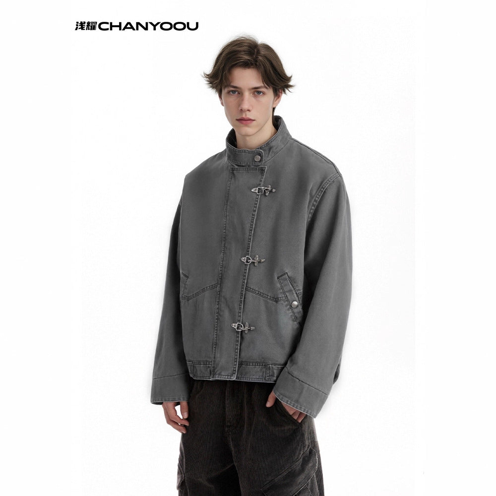 CHANYOOU Retro Premium Sense Aircraft Buckle Stand-up Collar Jacket
