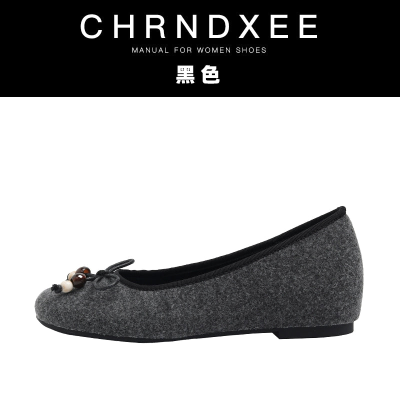 CHRNDXEE Beaded Bow Flat Shoes