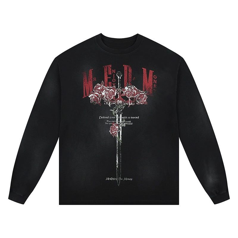 MEDM Rose and Sword Wash Vintage Long Sleeve