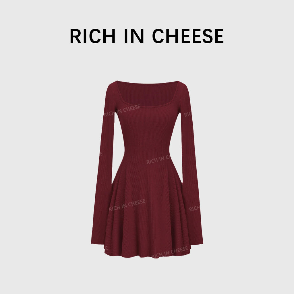 RICH IN CHEESE Knitted Waist Slim Dress