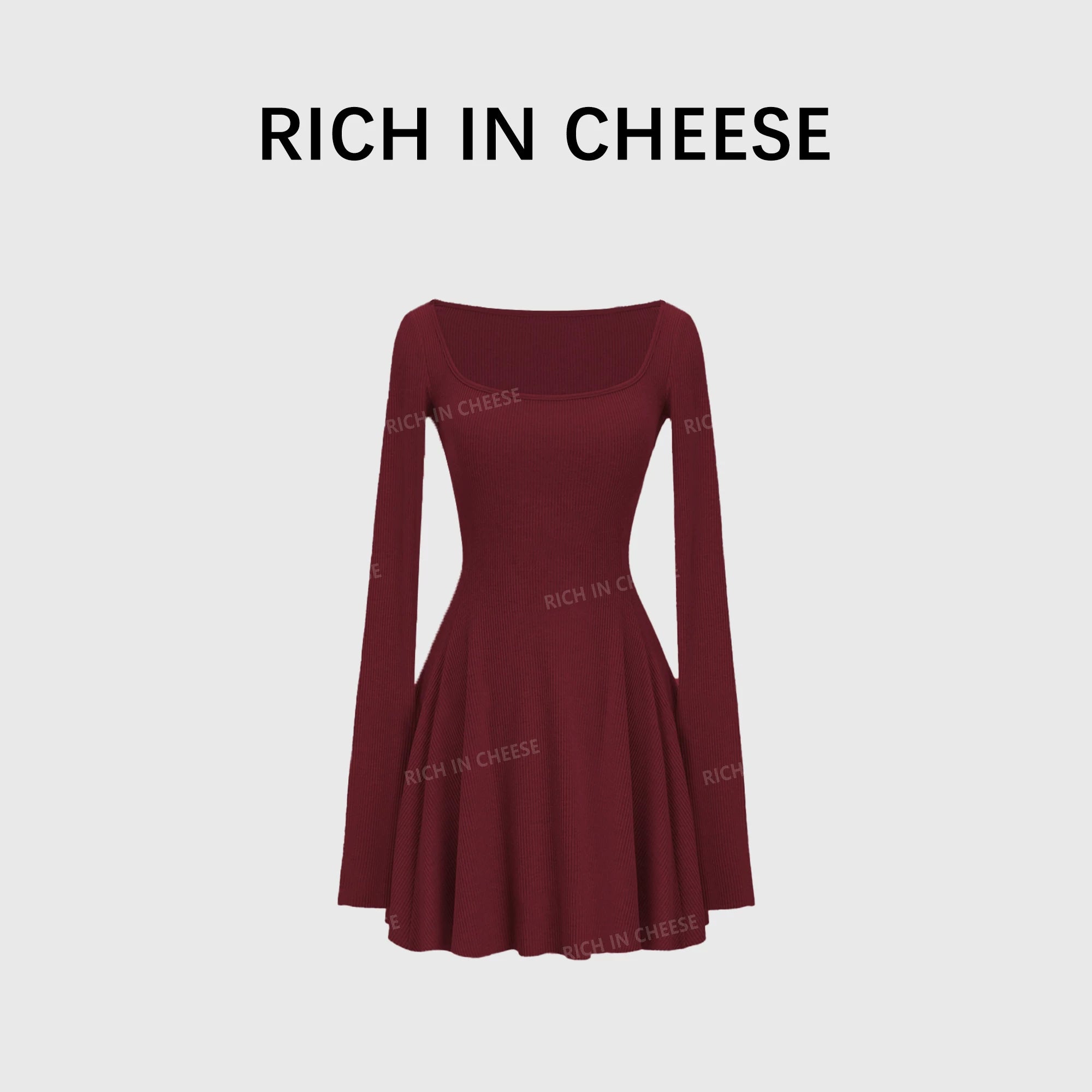 RICH IN CHEESE Knitted Waist Slim Dress