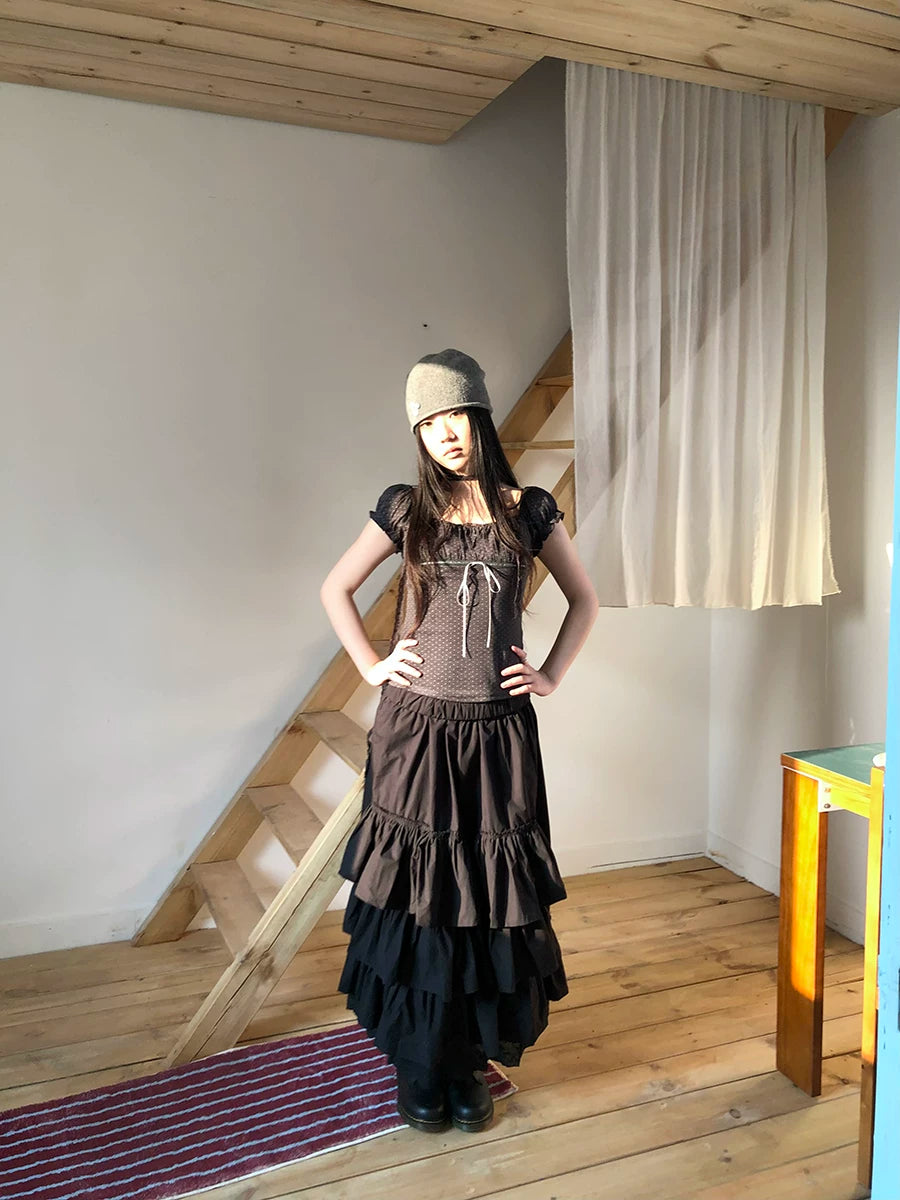 Ang: Project Lace Stitching High Waist Skirt