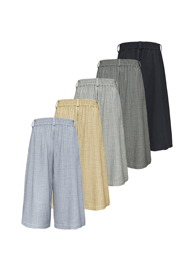 JCAESAR Bubble Pleated Plaid Casual Shorts