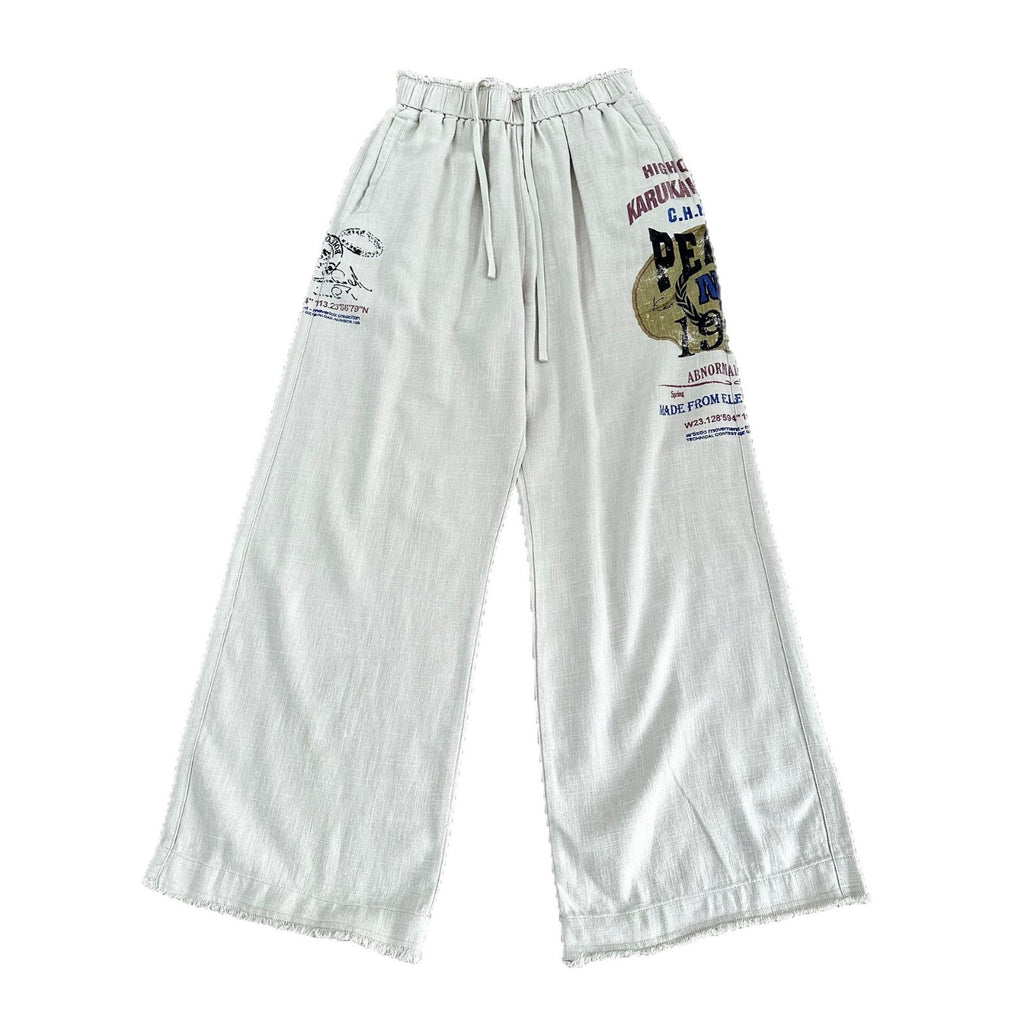 11KN Versatile Letter Print Drawstring Sports Wide Leg Pants