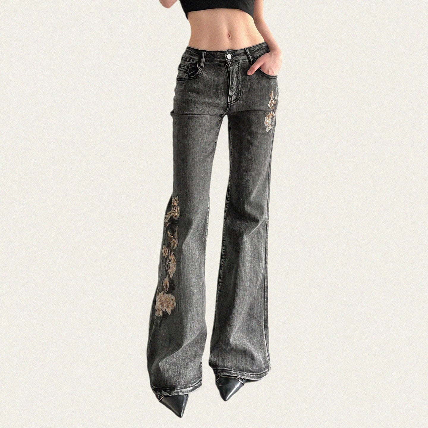 FUNOFF Vintage Embroidered Pocket Pull Jeans