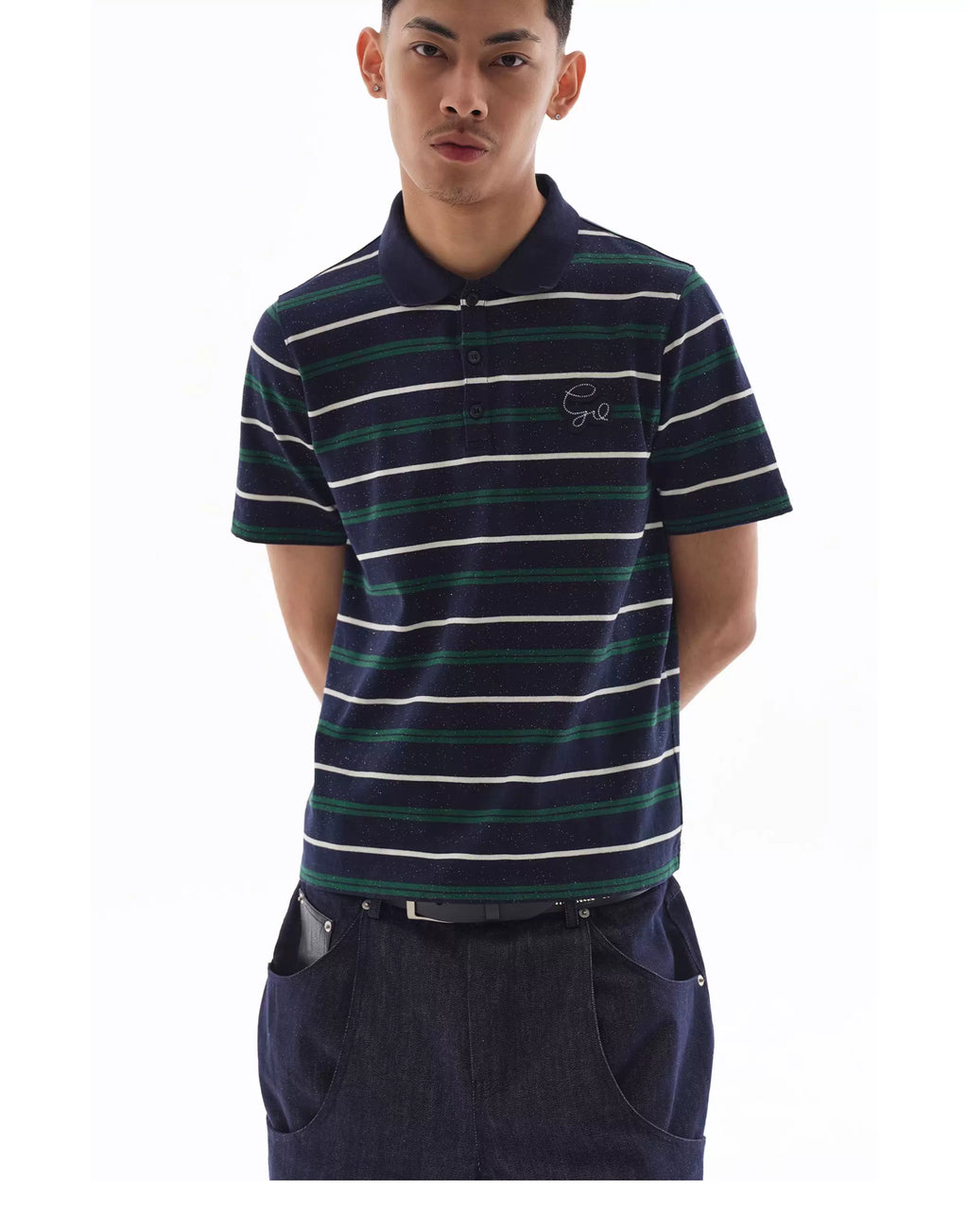 WebSurfGoru Striped Lapel Versatile Tee