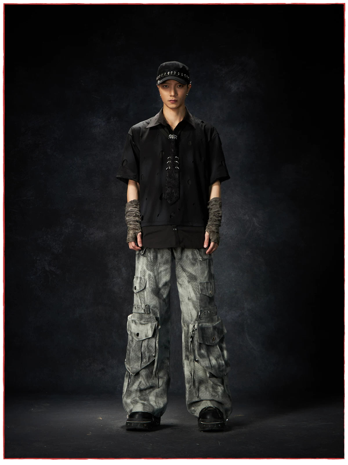 NOMANIAI Old Dirty Multi-pocket Straight Wide-leg Floor-mopping Overalls