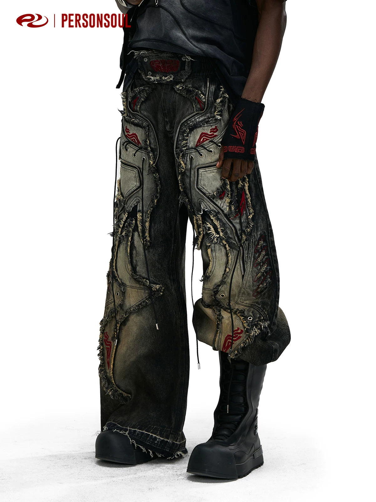 PERSONSOUL Totem Embroidered Jeans
