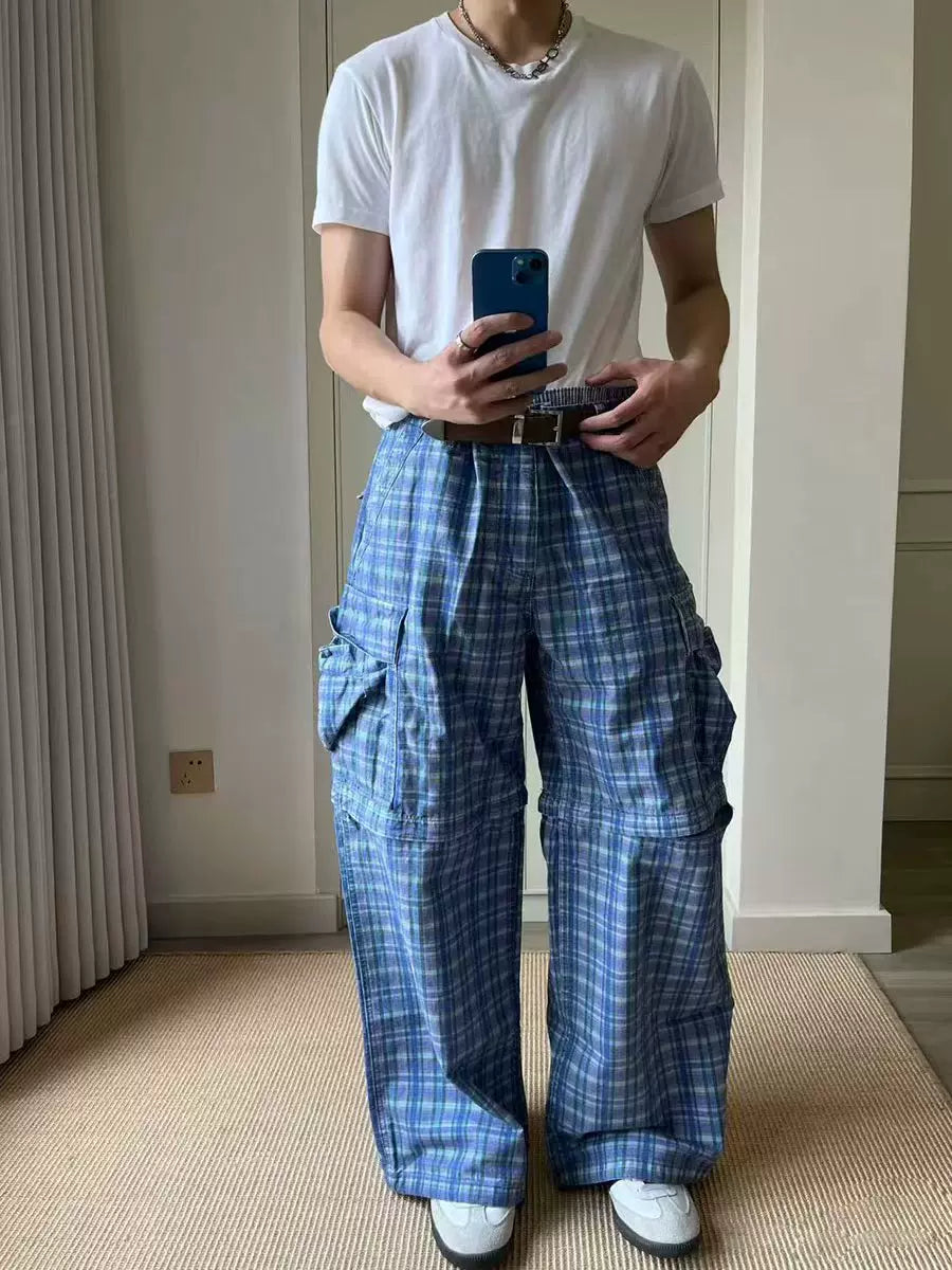 TWOMOONS Vintage Checked Camouflage Wide-leg Pants