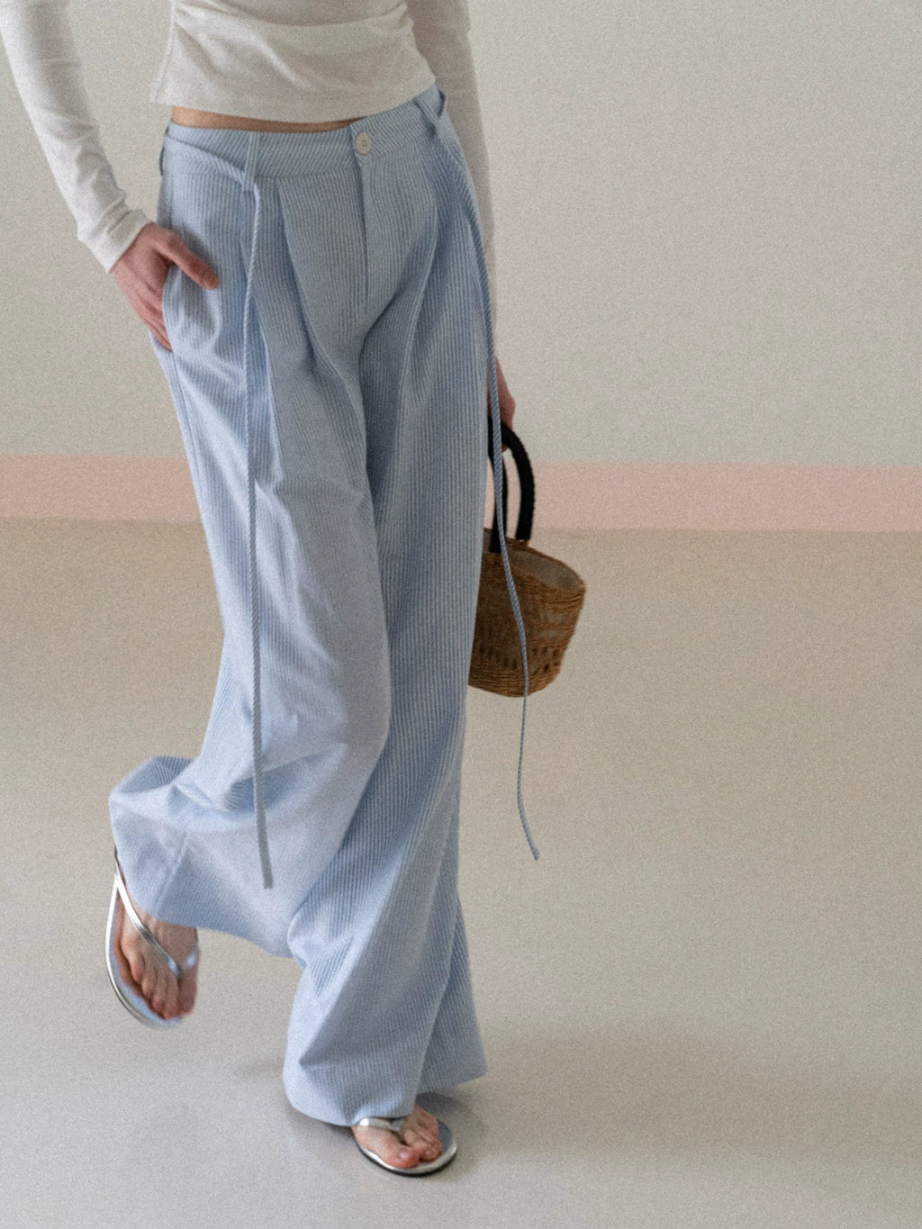 EGGKA Striped High-waisted Wide-leg Slacks