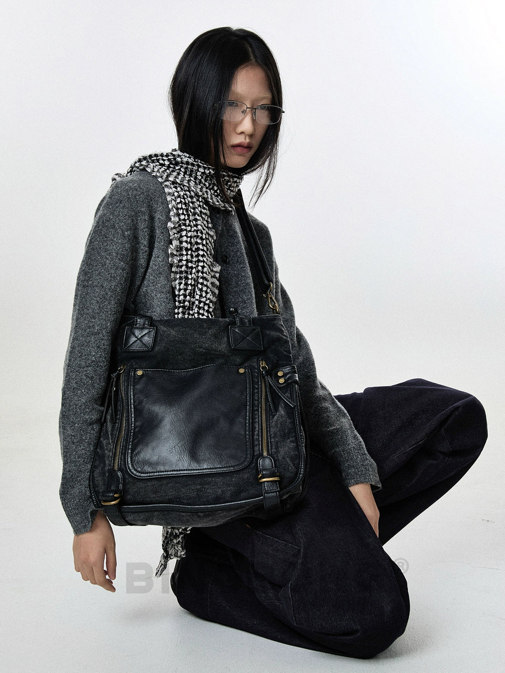 BINGBONG Retro Shoulder Tote Bag Dual-purpose Portable Messenger Bag