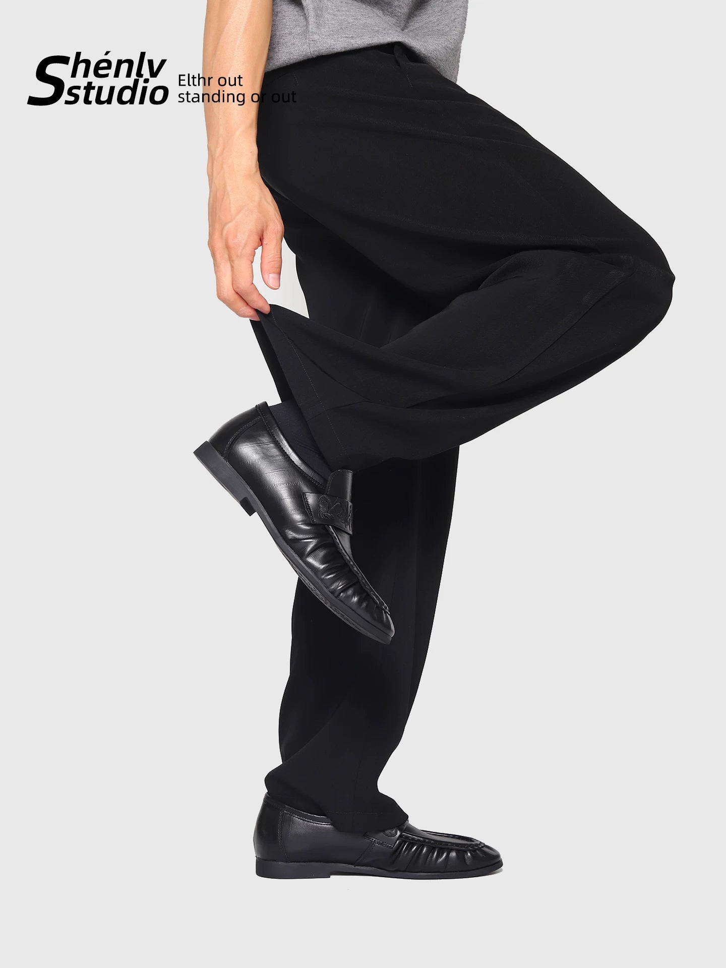 SHENLV STUDIO Pleated Niche Embroidered Casual Leather Shoes
