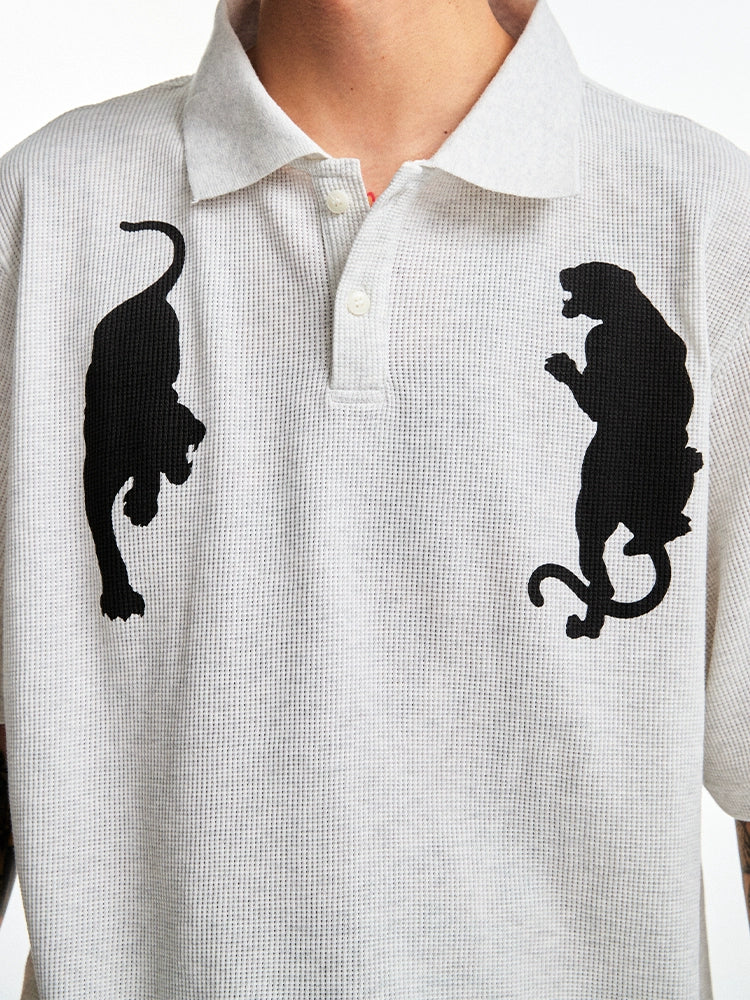 CoosRetro Polo Collar Casual Versatile Printed Tee