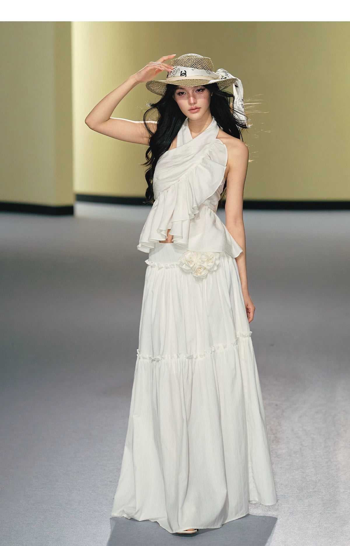 AGAM Cross Neck Top Long Skirt Set