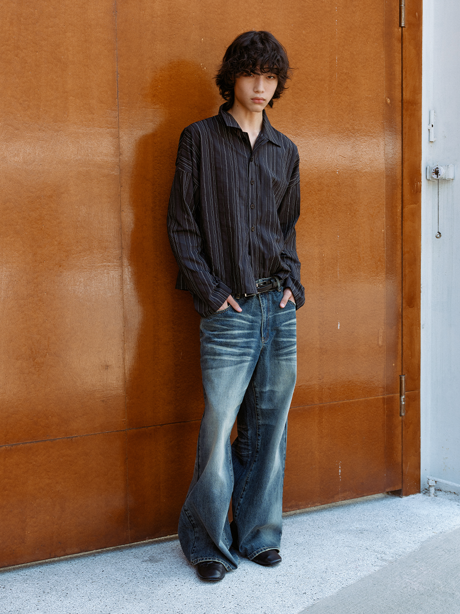 JCAESAR Lightning Pattern Old Straight and Slightly Wide Jeans