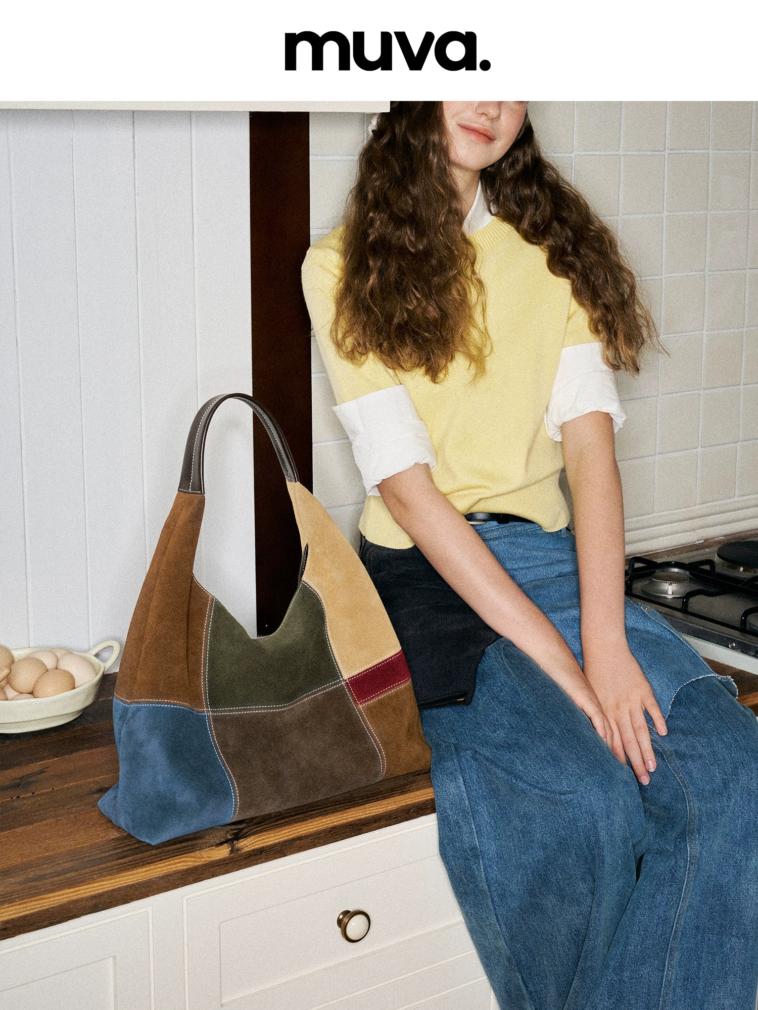 MUVA Color Matching Leather Large Capacity Shoulder Bag