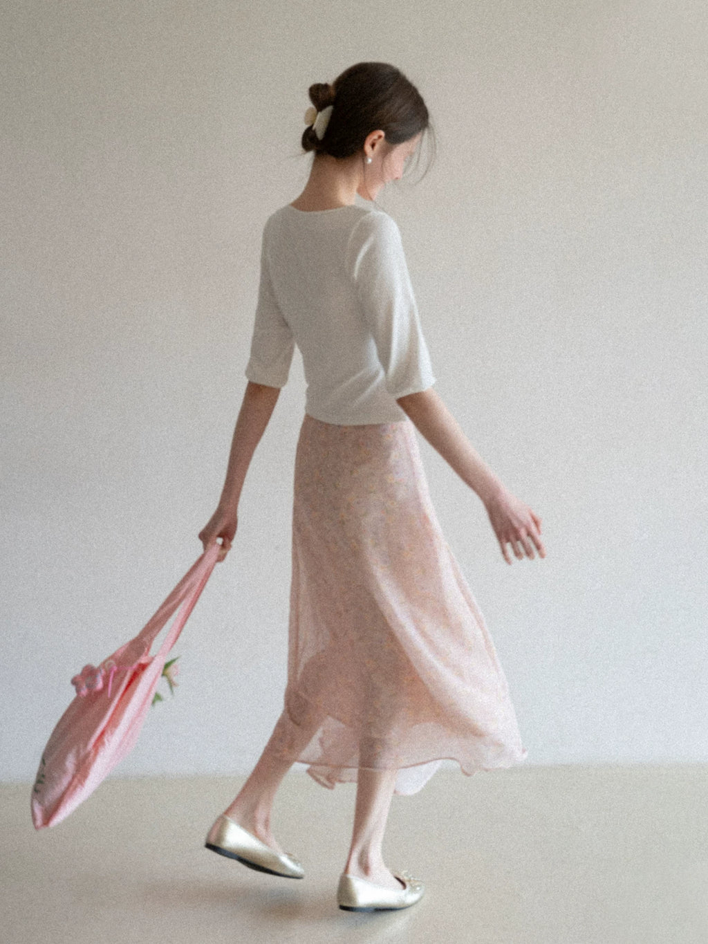 EGGKA Irregular Drape Elegant Floral Skirt