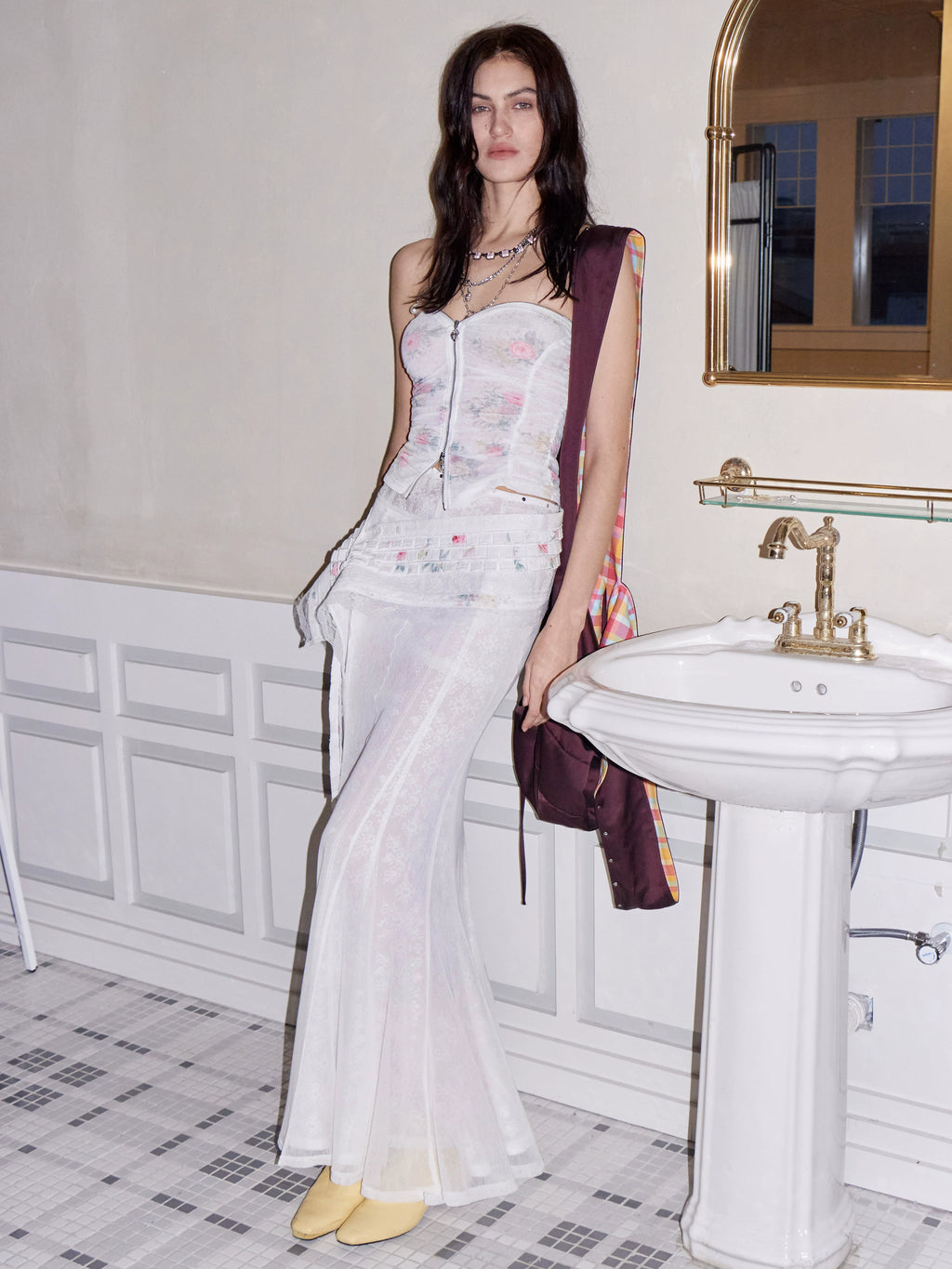 2th Desire Rivet Splicing High Waist Skirt