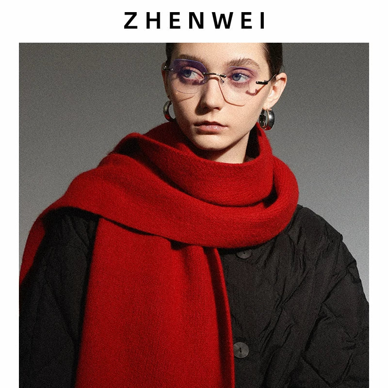 ZHENWEI 100% Wool Enlarged and Widened Knitted Long Scarf