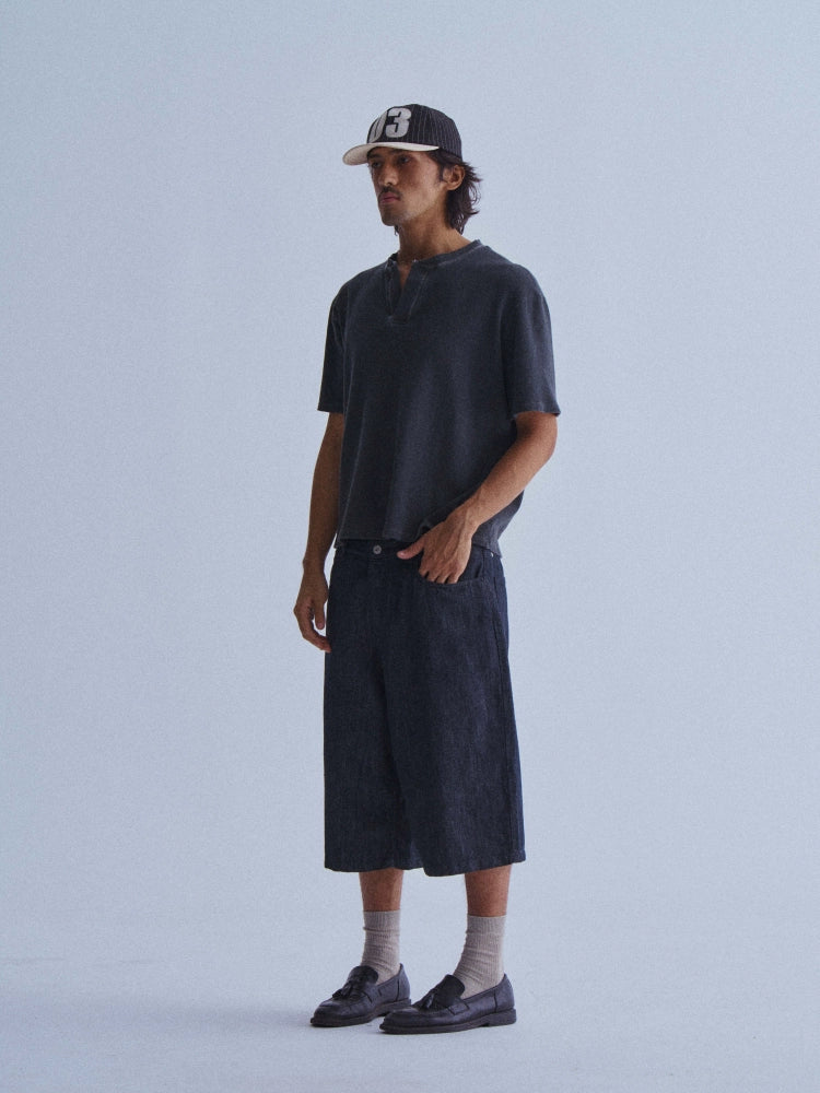 LIBERAFIT Primary Color Linen Cotton Silhouette, Seven-point Original Denim Shorts