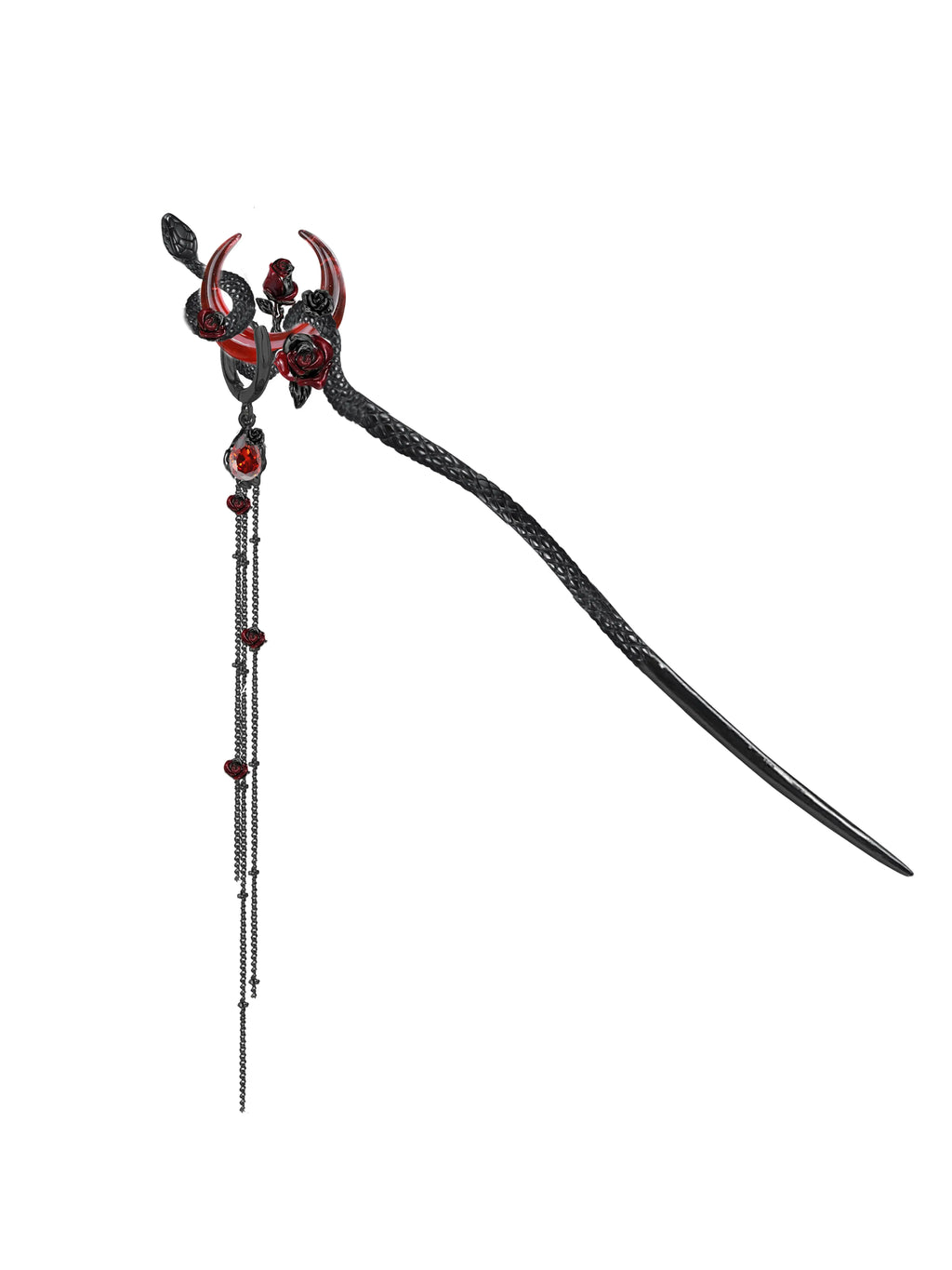 MASW Snake Dance Series Dark Blood Moon Rose Hairpin Shaker Tassel Hair Accessories