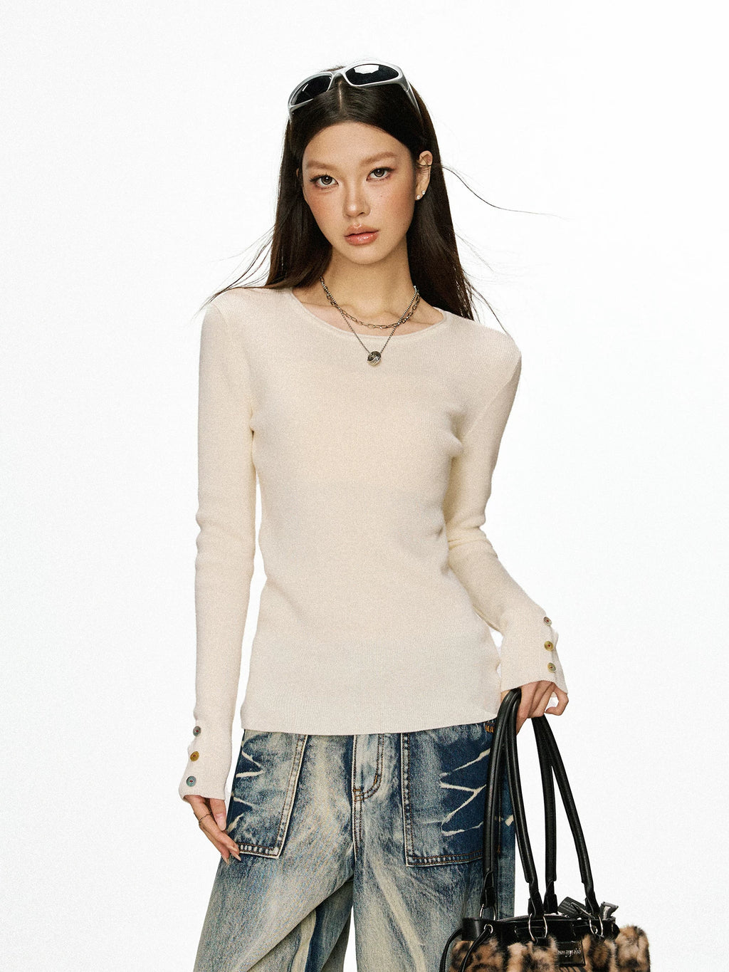 Cherry Melody American-Style Fitted Long-Sleeve Knit Top