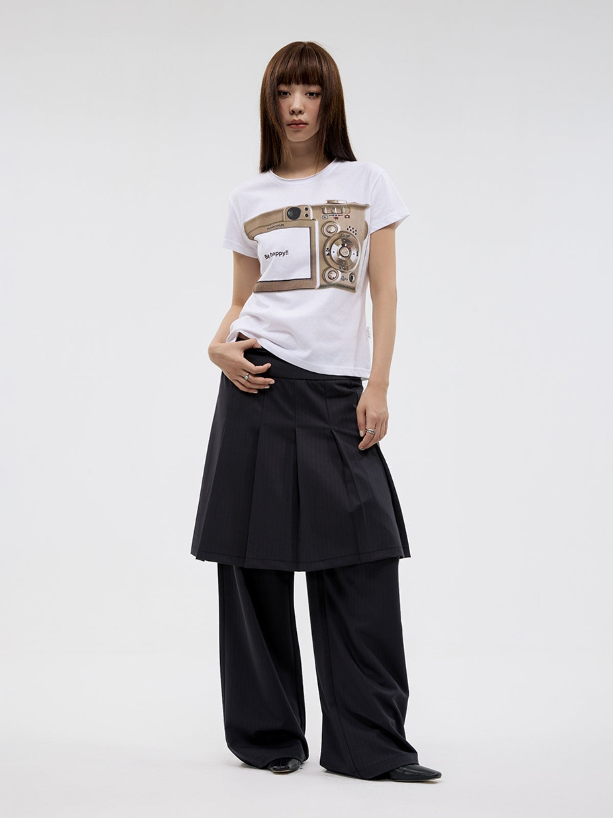 FUNKYFUN Digital Camera Printed Short-sleeved Tee