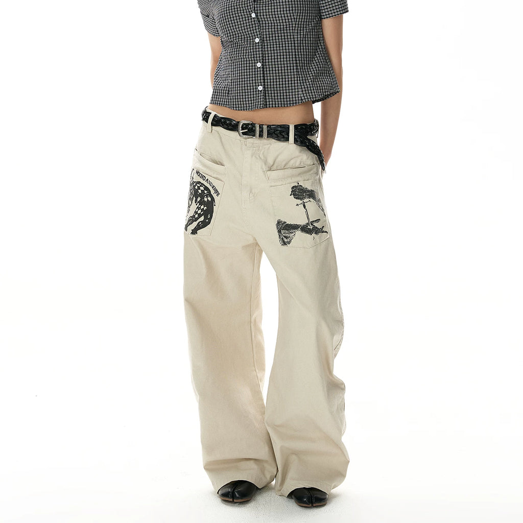 A PUEE Vintage Wide Leg Loose Straight Pants
