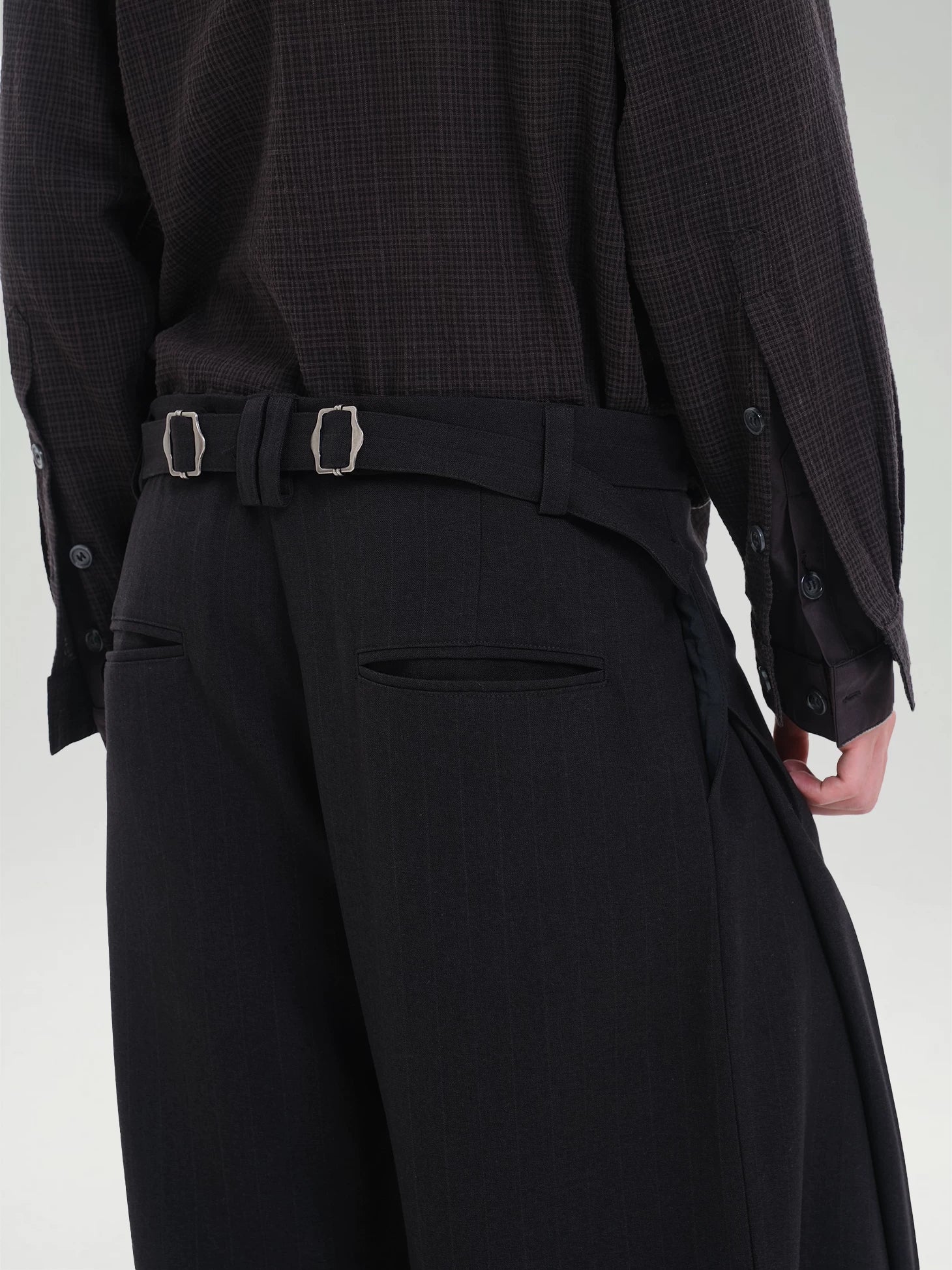 TZ Striped Pleated Loose-fitting Wide-leg Trousers