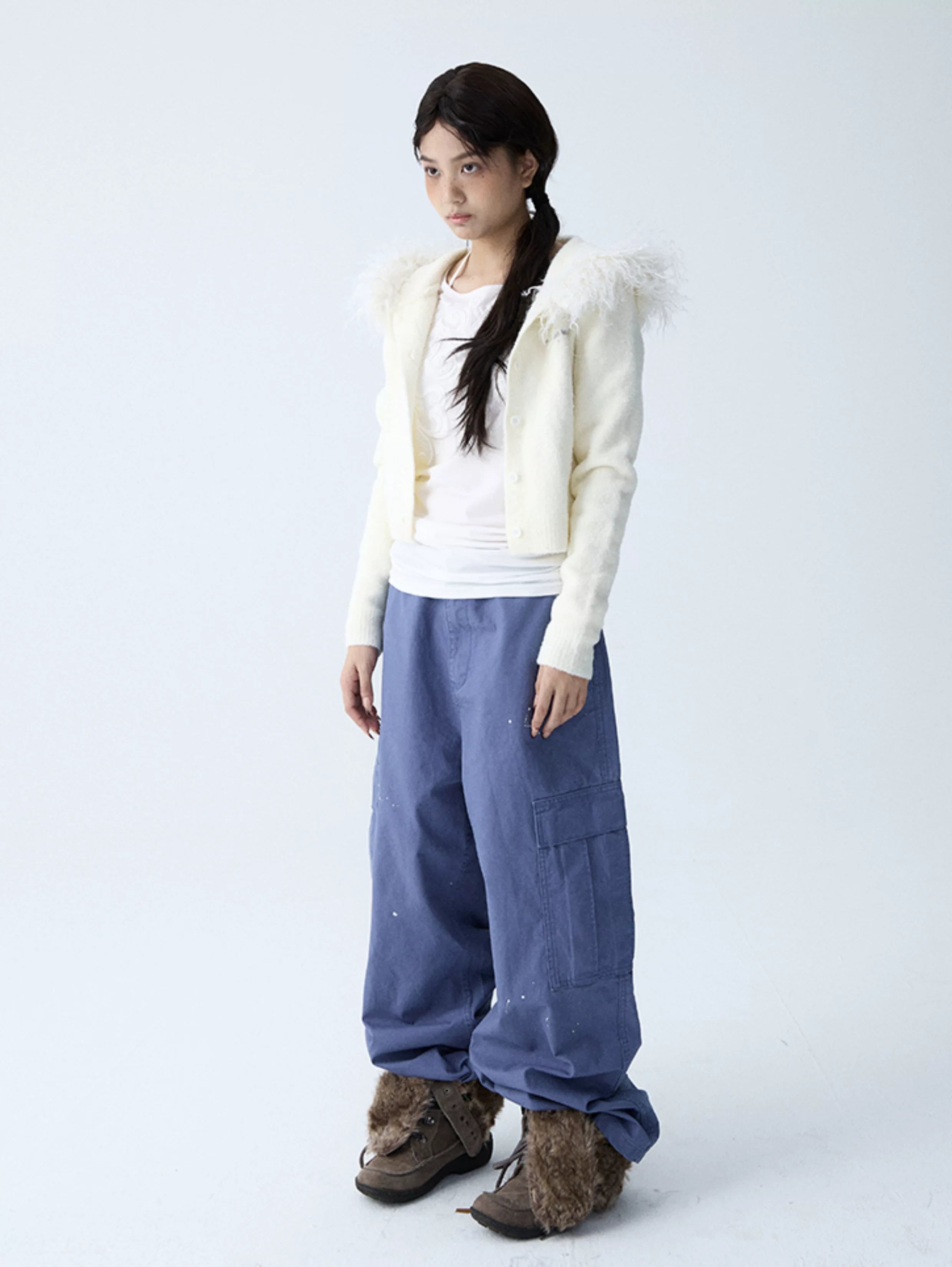 In Two Twos Ink Splash Print Loose Drawstring Overalls