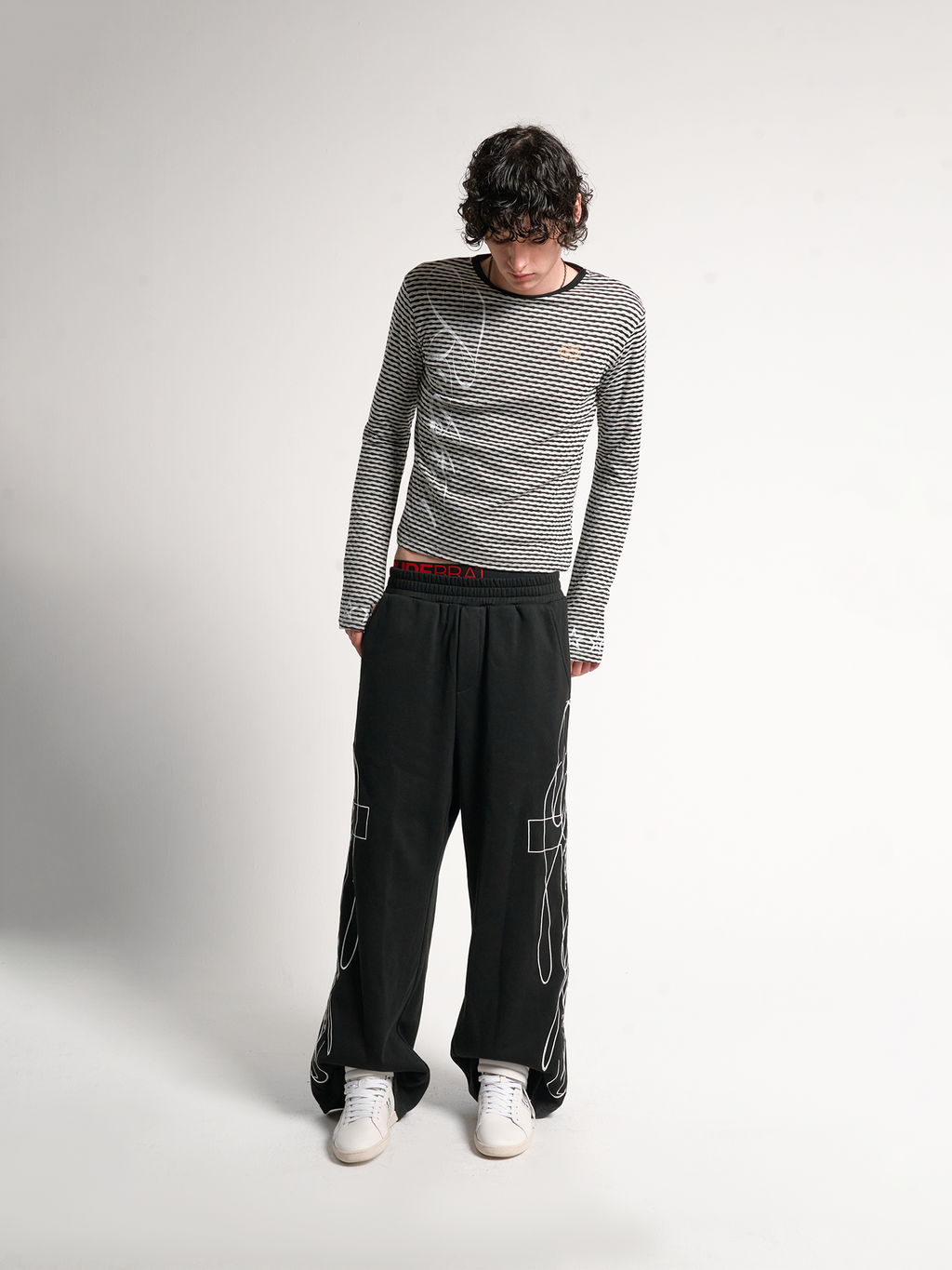 NoEmosen Stripe Print Splicing Crew Neck Long Sleeve