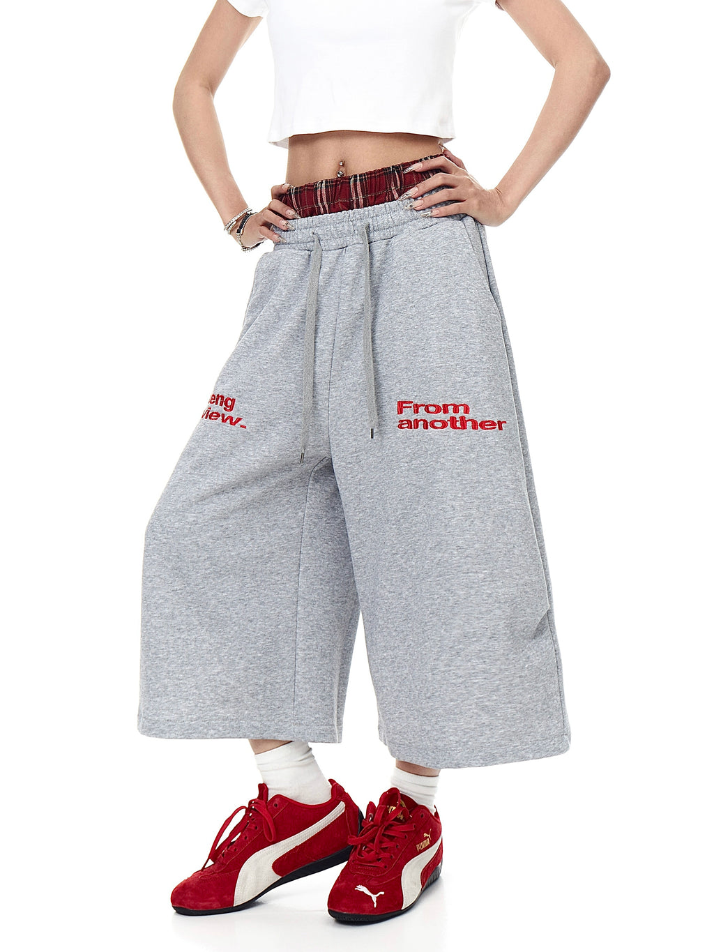 BLACKLISTS Double Waist Plaid Sweatpants Shorts