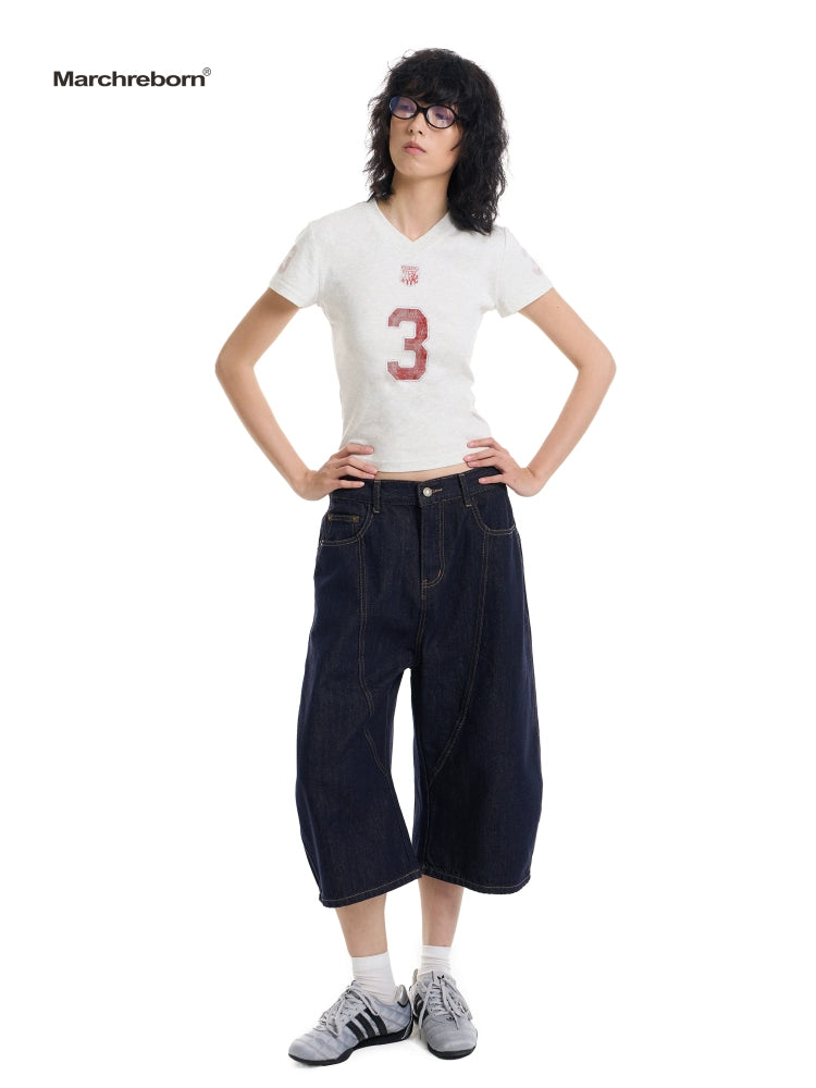 March Vintage Jersey Summer V-neck Digital Print Tee