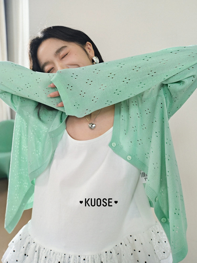 Kuose Color Hollow Short Knitted Sweater