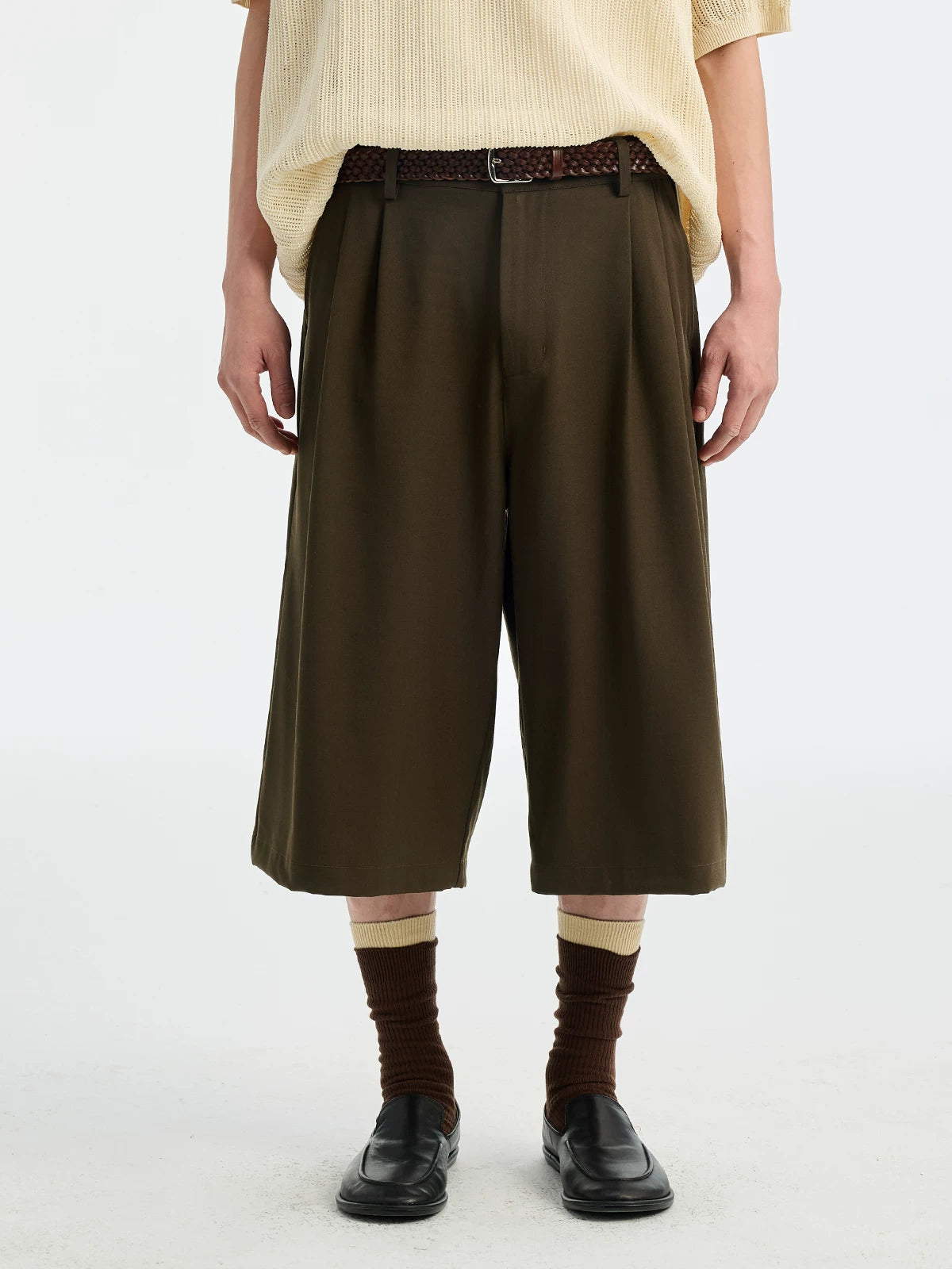BUTTBILL Vintage Simple Double-pleated Cropped Pants