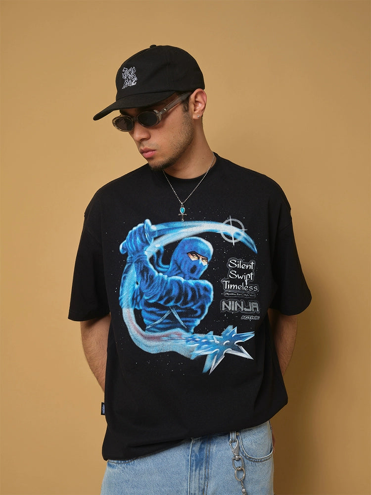 ComicTree C.t 2025 Summer Night Ninja Crew Neck Short Sleeve Tee