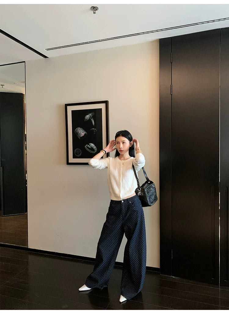 YOUNG KYLIN Wide-leg Casual Polka-dot Jeans