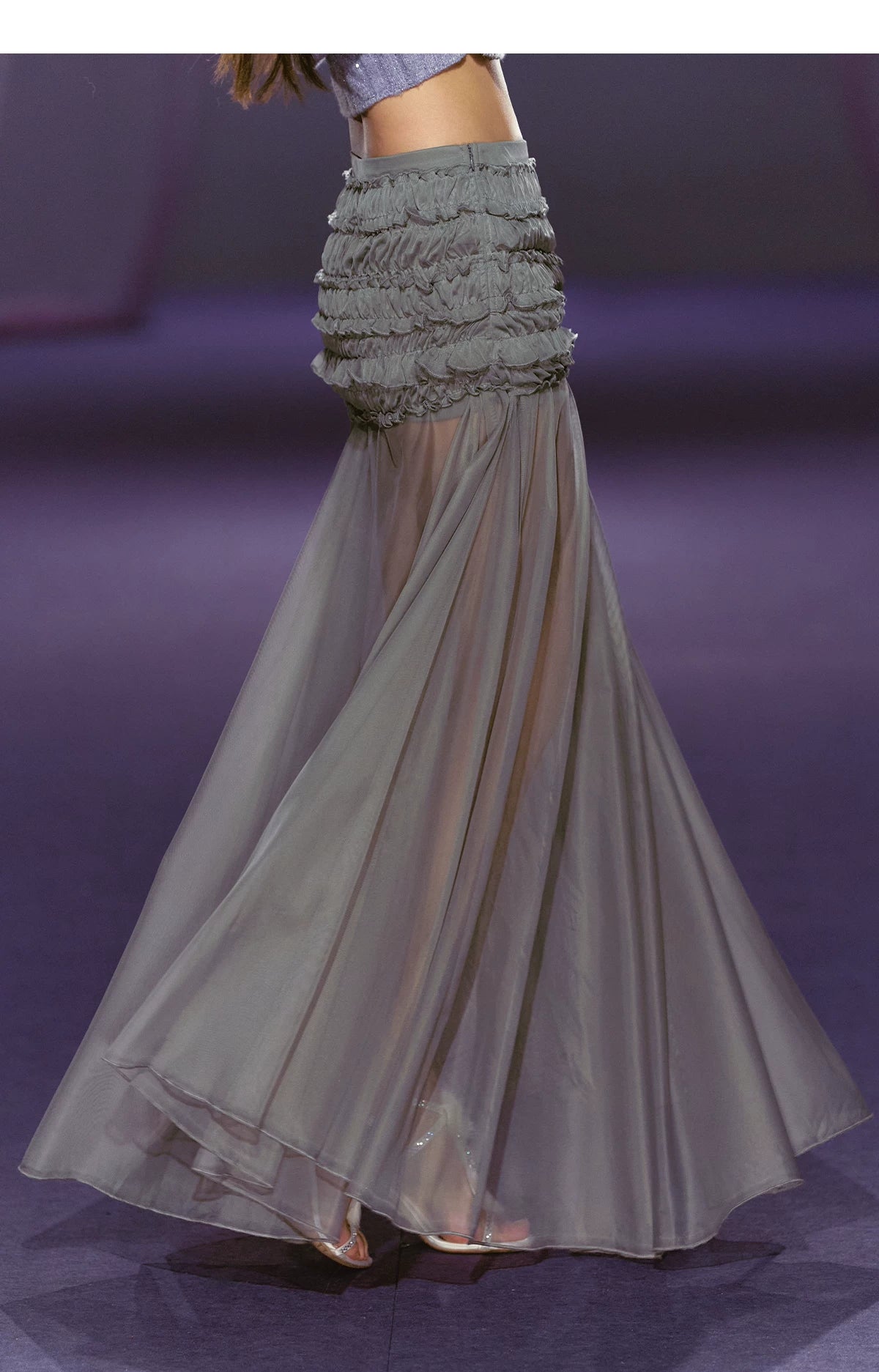 AGAM Three-dimensional Pleated Mesh Stitching Semi-transparent Long Skirt
