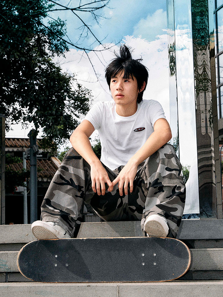 OBSESSWITH Light gray camouflage paratrooper pants