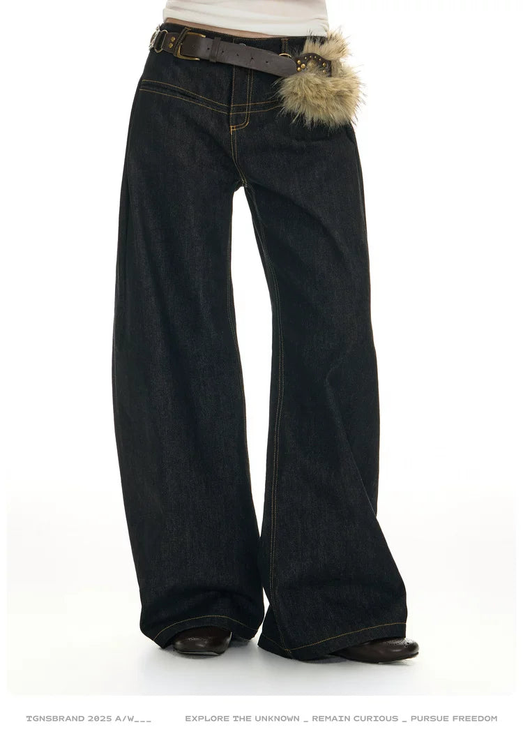 TGNS Vintage Banged Nailed Belt Loose Jeans