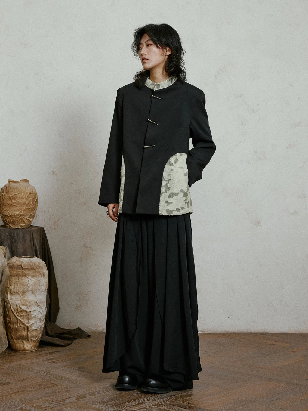 SUNYVONNE Stand-up Collar Horn Buckle Blazer