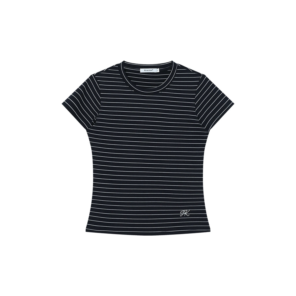 FUNKYFUN Elastic Comfortable Soft Contrasting Striped Slim Tee