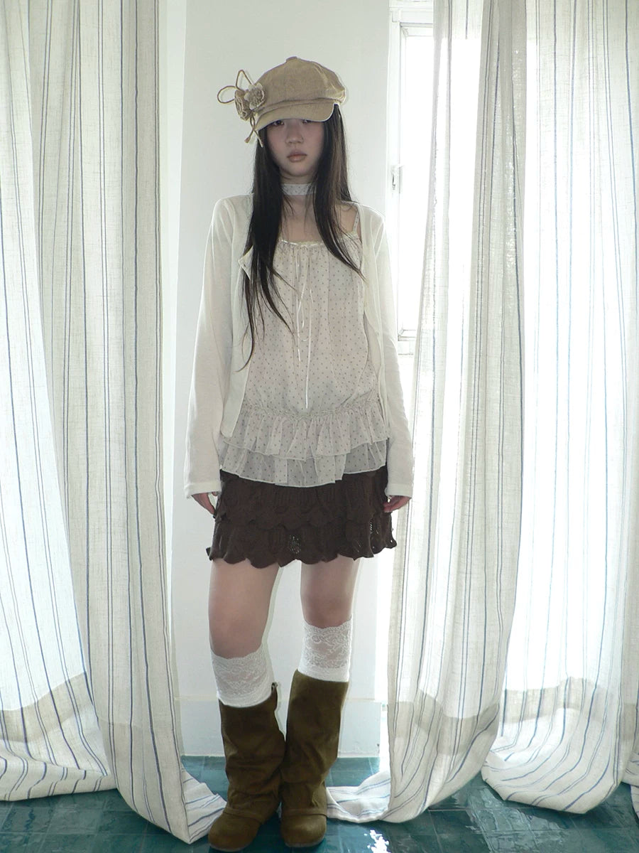 ANG: Project Polka Dot Fungus Edge Sling Knitted Cardigan Two-piece Set