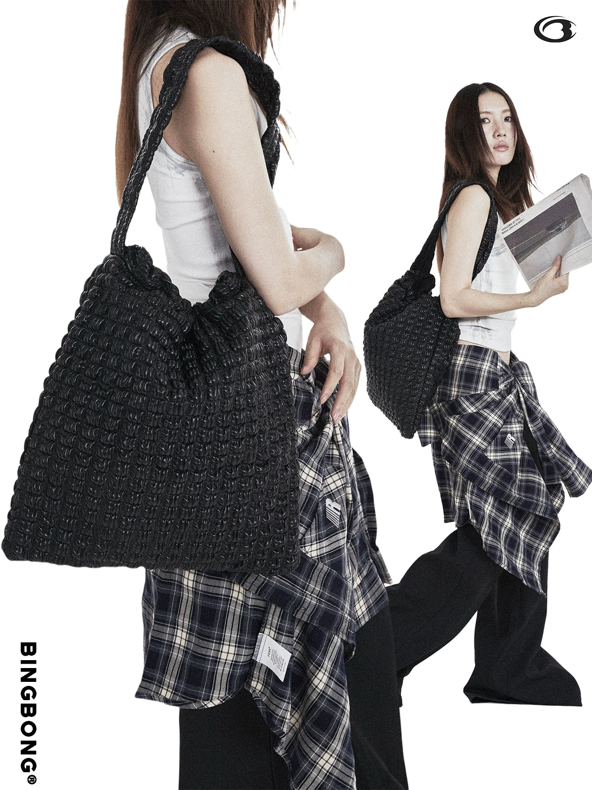 BINGBONG Large Capacity Bucket Folded Bag Ins Shoulder Big Bag