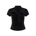 SunsetPark Striped College Butterfly Bow Tie Short Sleeve Shirt