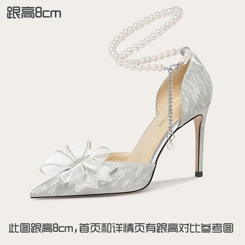 Lily Wei Temperament Bow Crystal High Heels