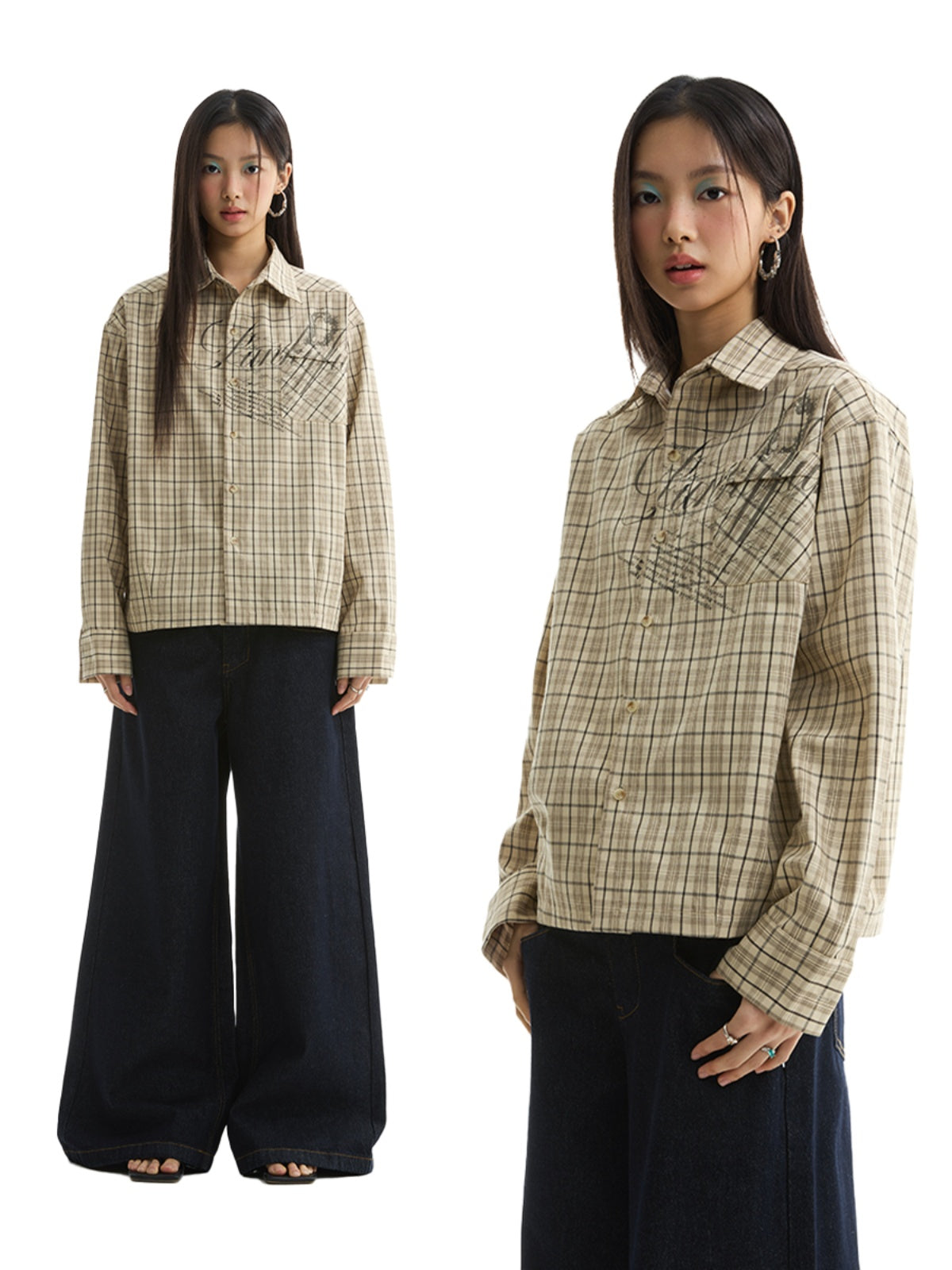 FUNKYFUN Plaid Loose Long-sleeved Shirt Jacket