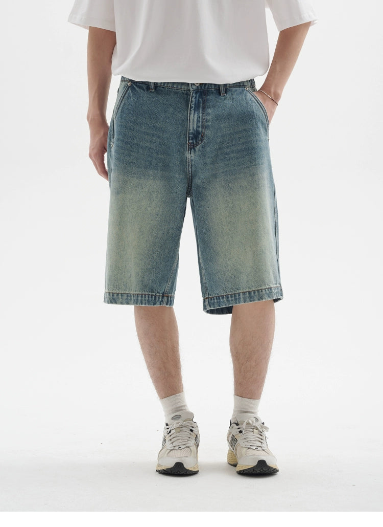 BUTTBILL Washed and Old Casual Commuter Denim Five-point Shorts
