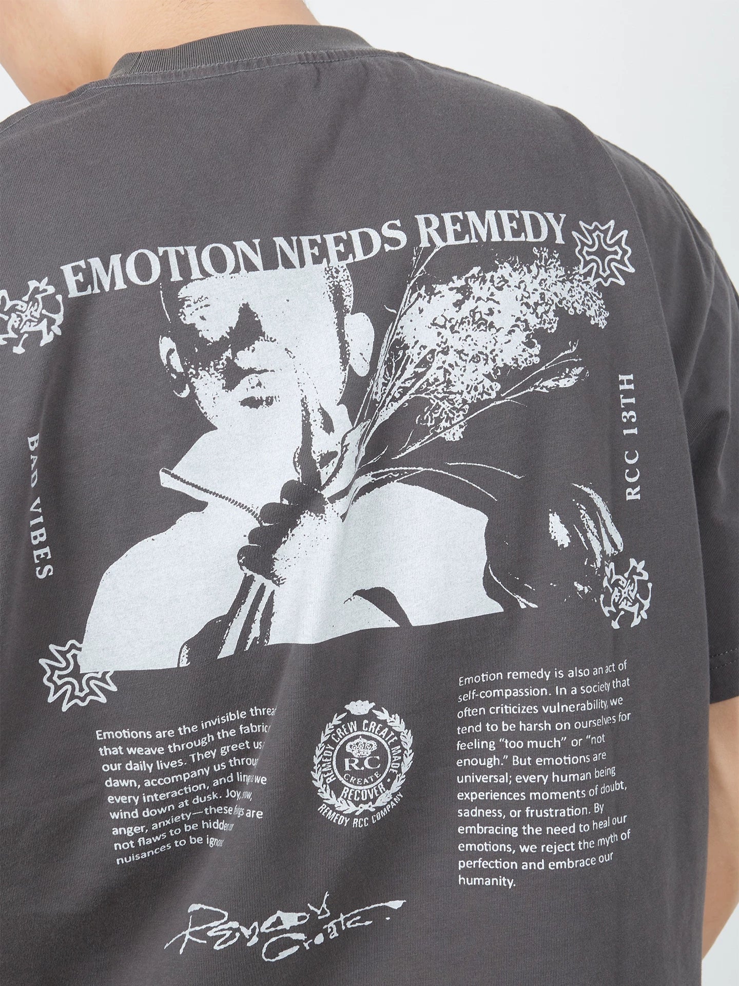 Remedy Letter Print Loose Round Neck Tee